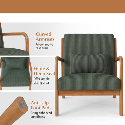 Accent Chair Corduroy Upholstered Lounge Chair with Lumbar Pillow, Green Accent Chairs at Gallery Canada