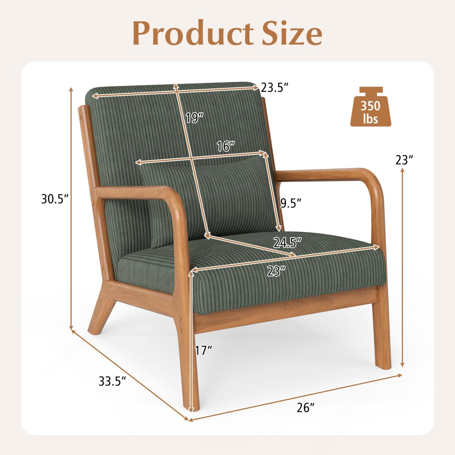 Accent Chair Corduroy Upholstered Lounge Chair with Lumbar Pillow, Green Accent Chairs at Gallery Canada