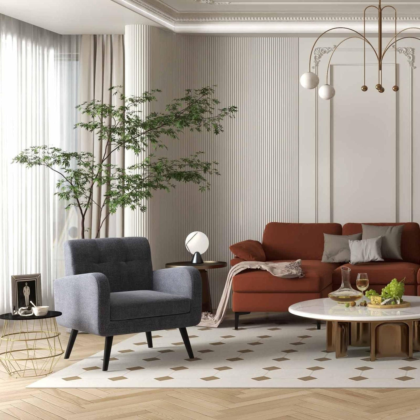 Modern Living Room Furniture Set, 3-Piece, Accent Chair, Side Table, L-Shaped Sectional Sofa, Gray Sofas & Loveseats Gray at Gallery Canada