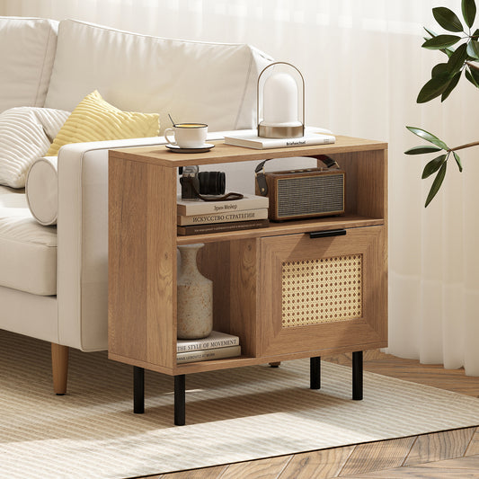 Accent Side End Table with Storage Shelf and Cabinet for Small Space, Natural End & Side Tables Natural at Gallery Canada