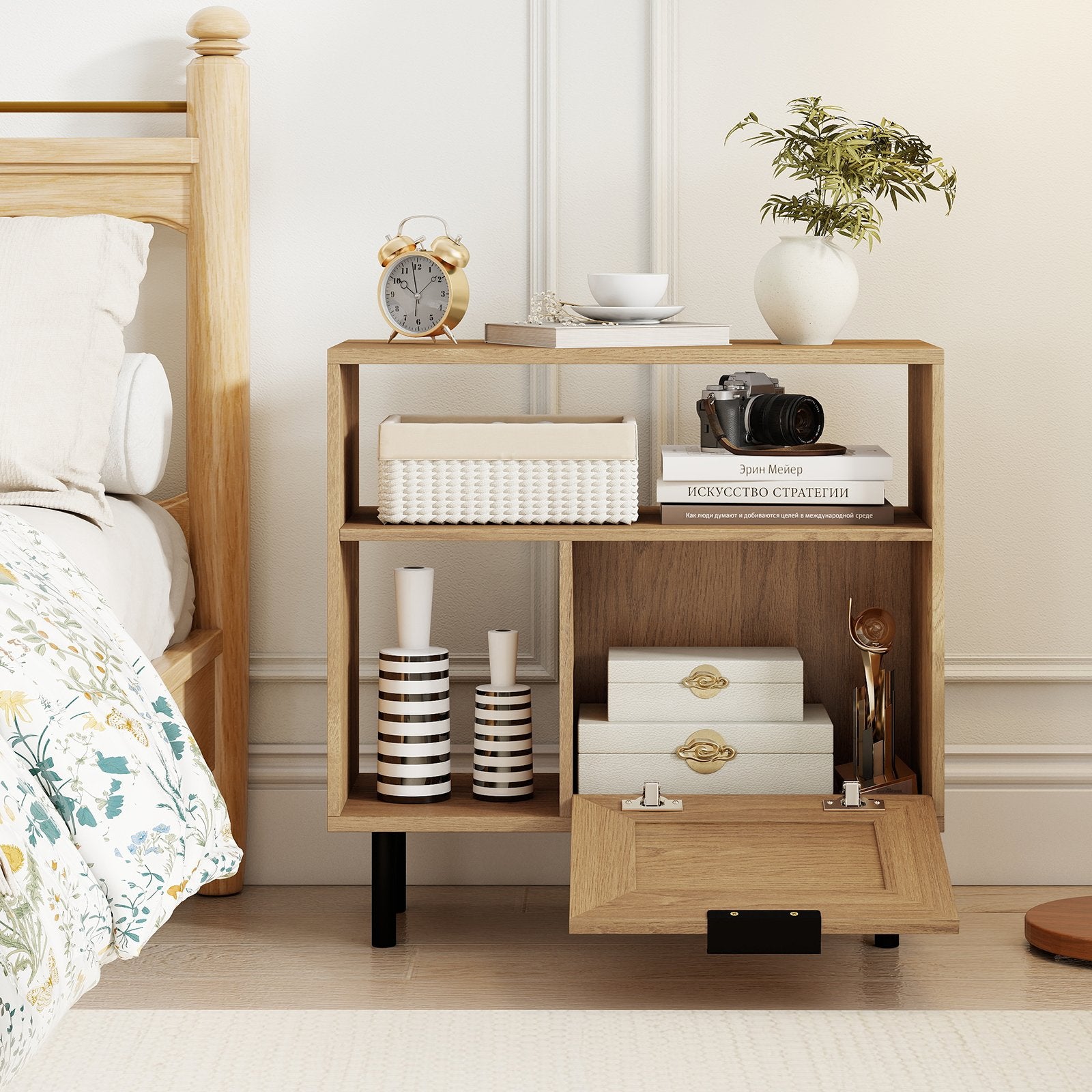 Accent Side End Table with Storage Shelf and Cabinet for Small Space, Natural End & Side Tables at Gallery Canada