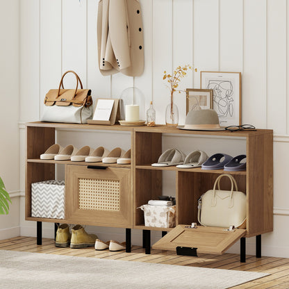 Accent Side End Table with Storage Shelf and Cabinet for Small Space, Natural End & Side Tables at Gallery Canada