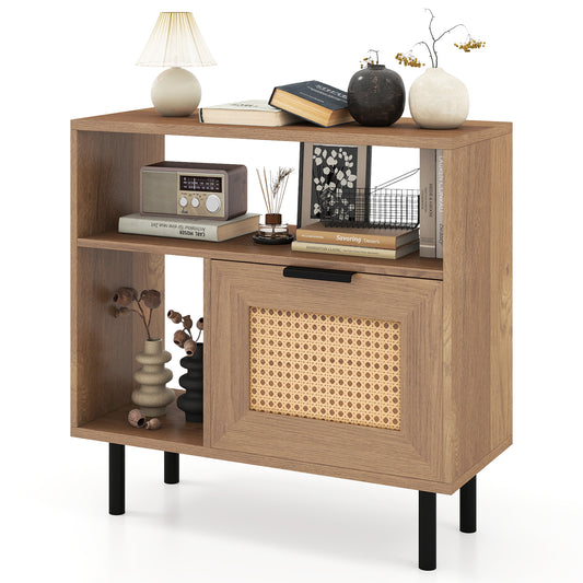 Accent Side Table With Storage Shelf, Cabinet, Natural