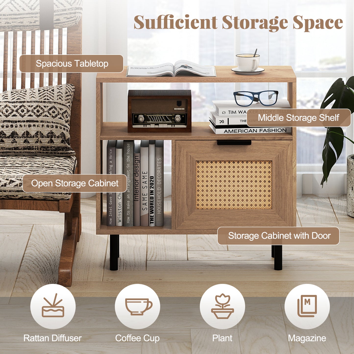 Accent Side Table With Storage Shelf, Cabinet, Natural End & Side Tables at Gallery Canada