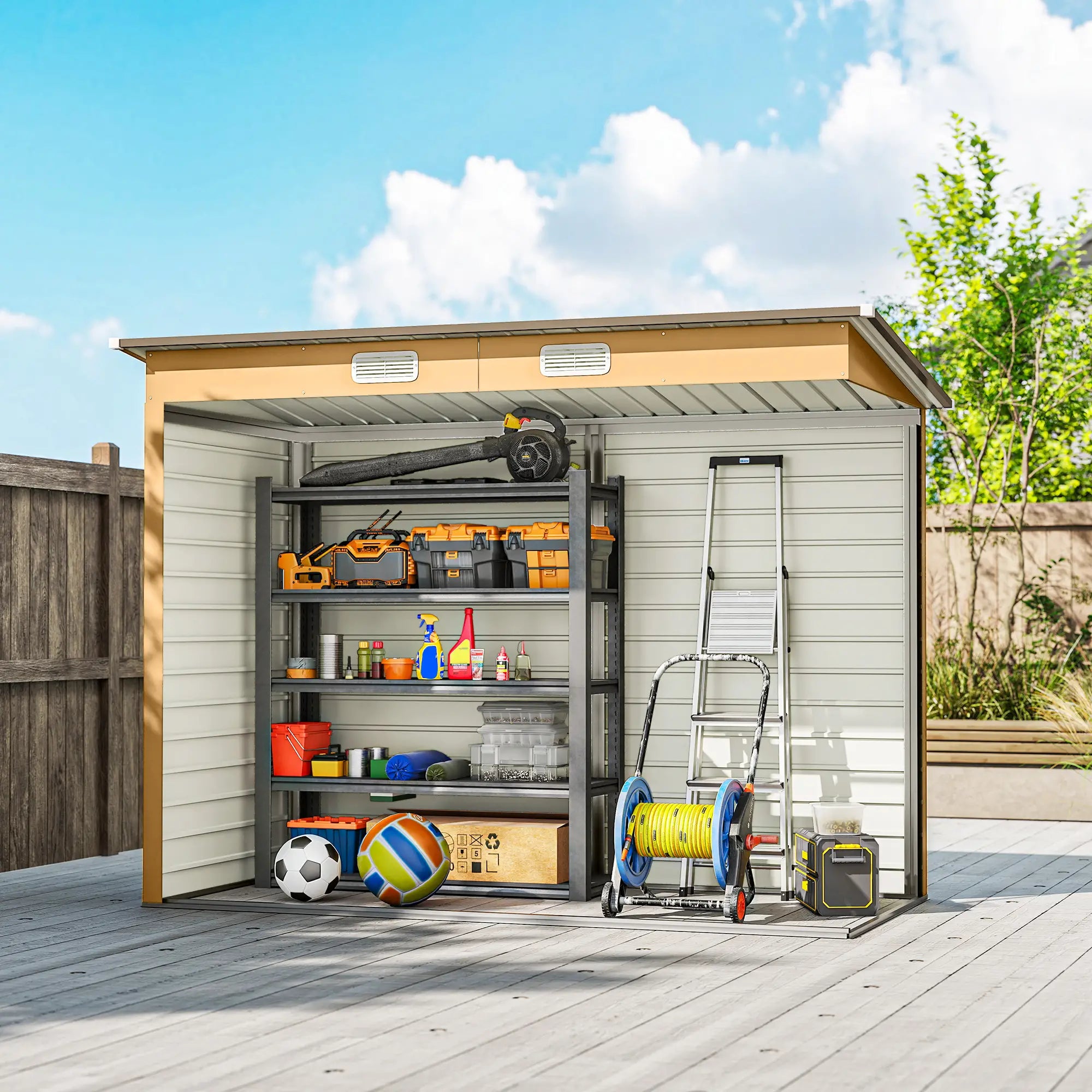 8 x 4FT Galvanized Metal Garden Storage Shed, Double Doors, 2 Vents, Yellow Sheds at Gallery Canada