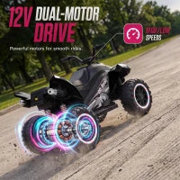 VTT pour enfants 12V, doubles moteurs, suspension arrière, 2,2 MPH, roues lumineuses, noir