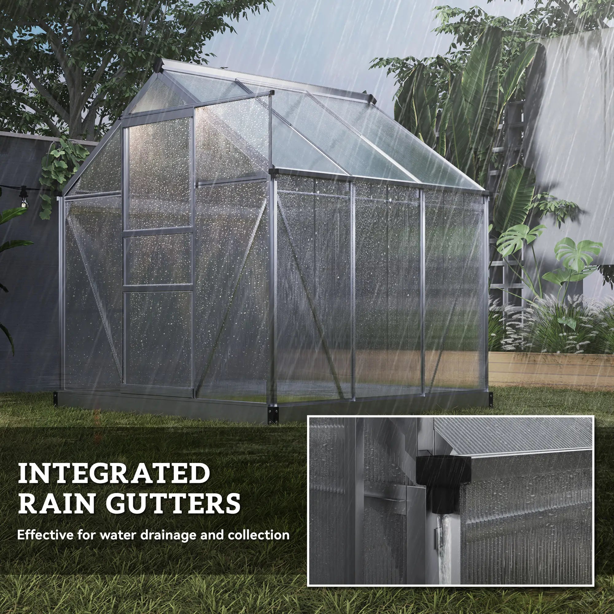 6' x 6' x 6.6' Polycarbonate Greenhouse, Walk-In Garden Kit, Silver Walk In Greenhouses at Gallery Canada