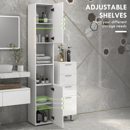 Tall Bathroom Cabinet, High Gloss Storage, Adjustable Shelves, 11.8" x 11.8" x 71.5", White Bathroom Cabinets at Gallery Canada