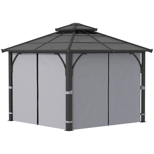 10' x 10' Hardtop Gazebo, 7mm Double Polycarbonate Roof, Netting, Curtains Gazebos at Gallery Canada