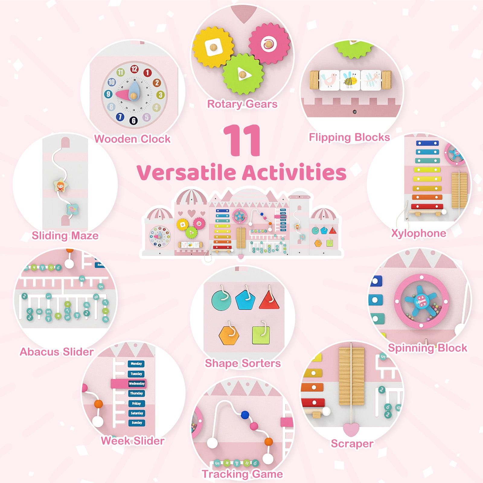 Activity Wall Busy Board Panels for Toddlers Wooden Sensory Board, Pink Learning Toys at Gallery Canada