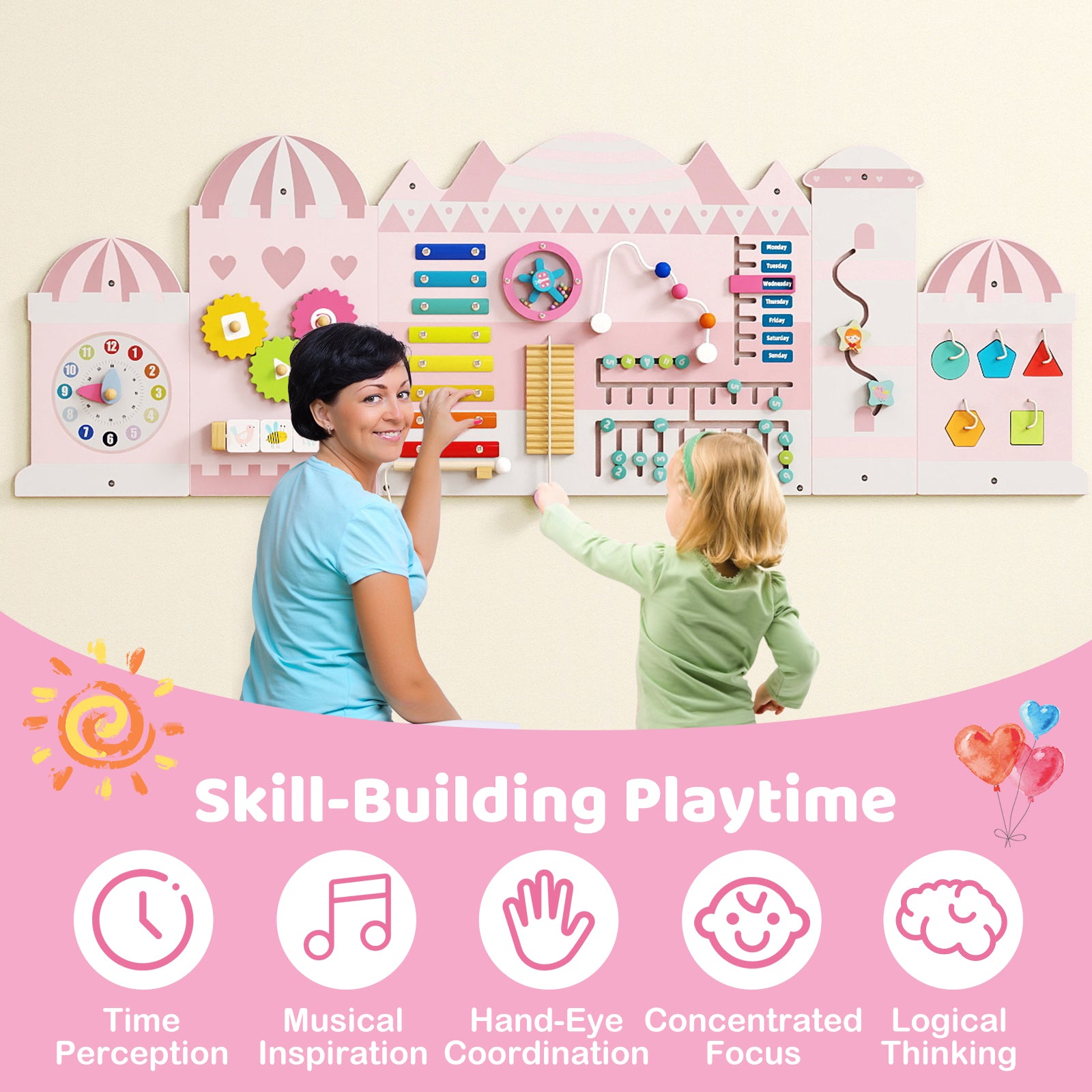 Activity Wall Busy Board Panels for Toddlers Wooden Sensory Board, Pink Learning Toys at Gallery Canada