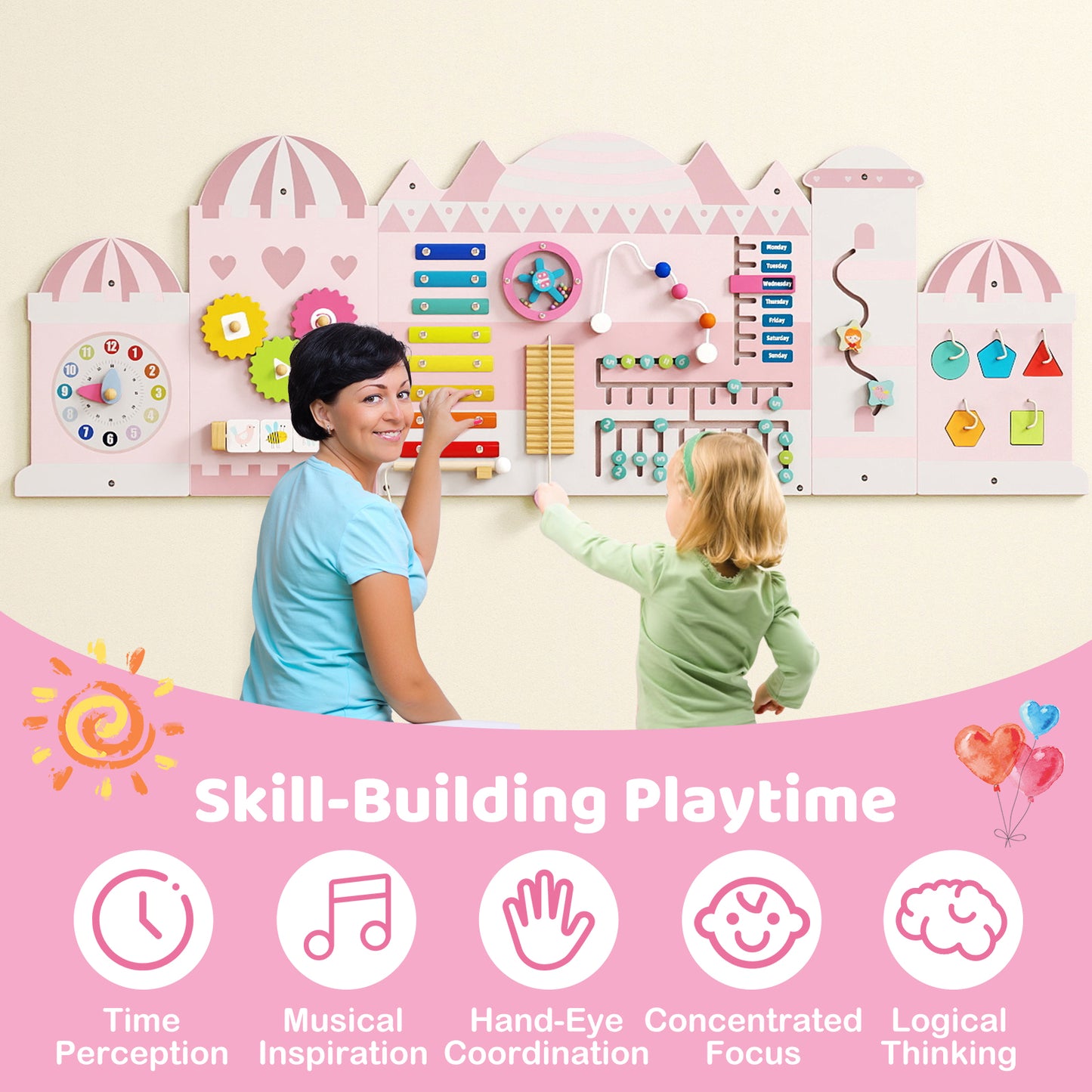 Activity Wall Busy Board Panels for Toddlers Wooden Sensory Board, Pink Learning Toys at Gallery Canada