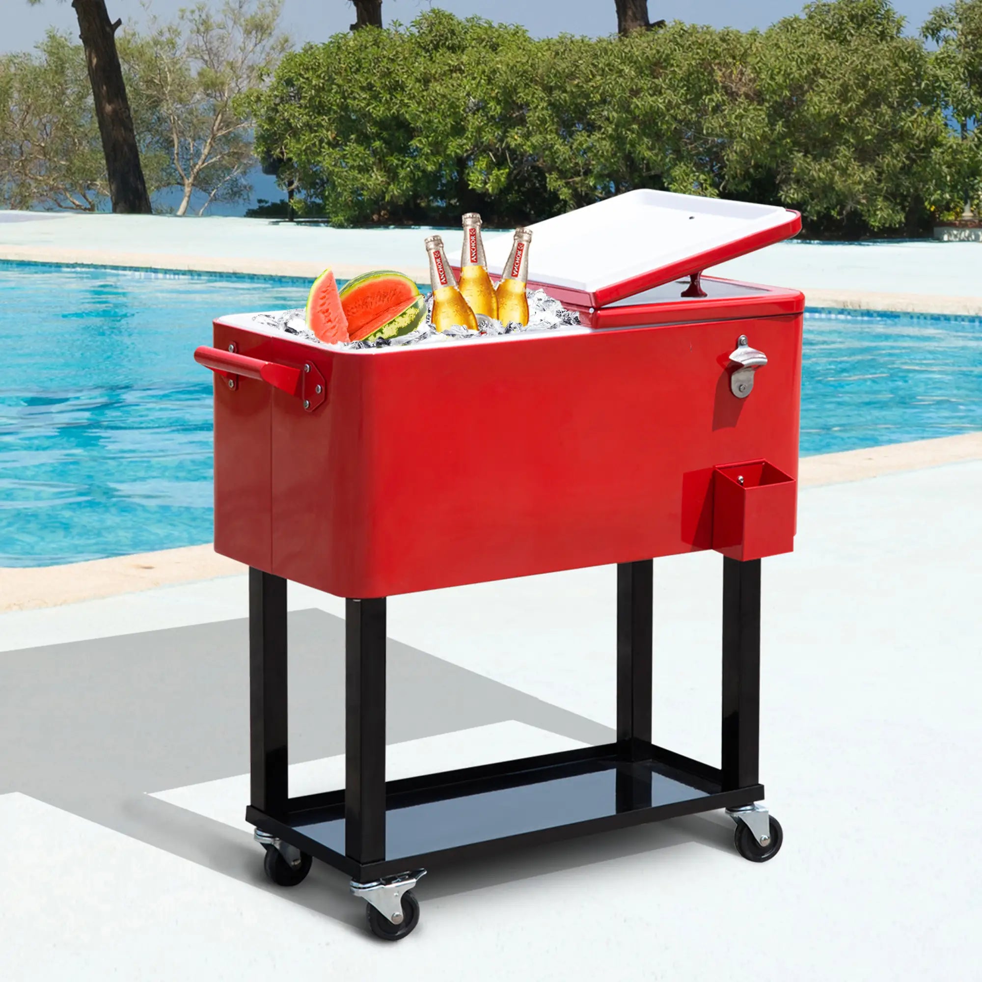 80 Quart Rolling Cooler Cart, Portable Ice Bin, Outdoor Party, Red Cooler Boxes at Gallery Canada