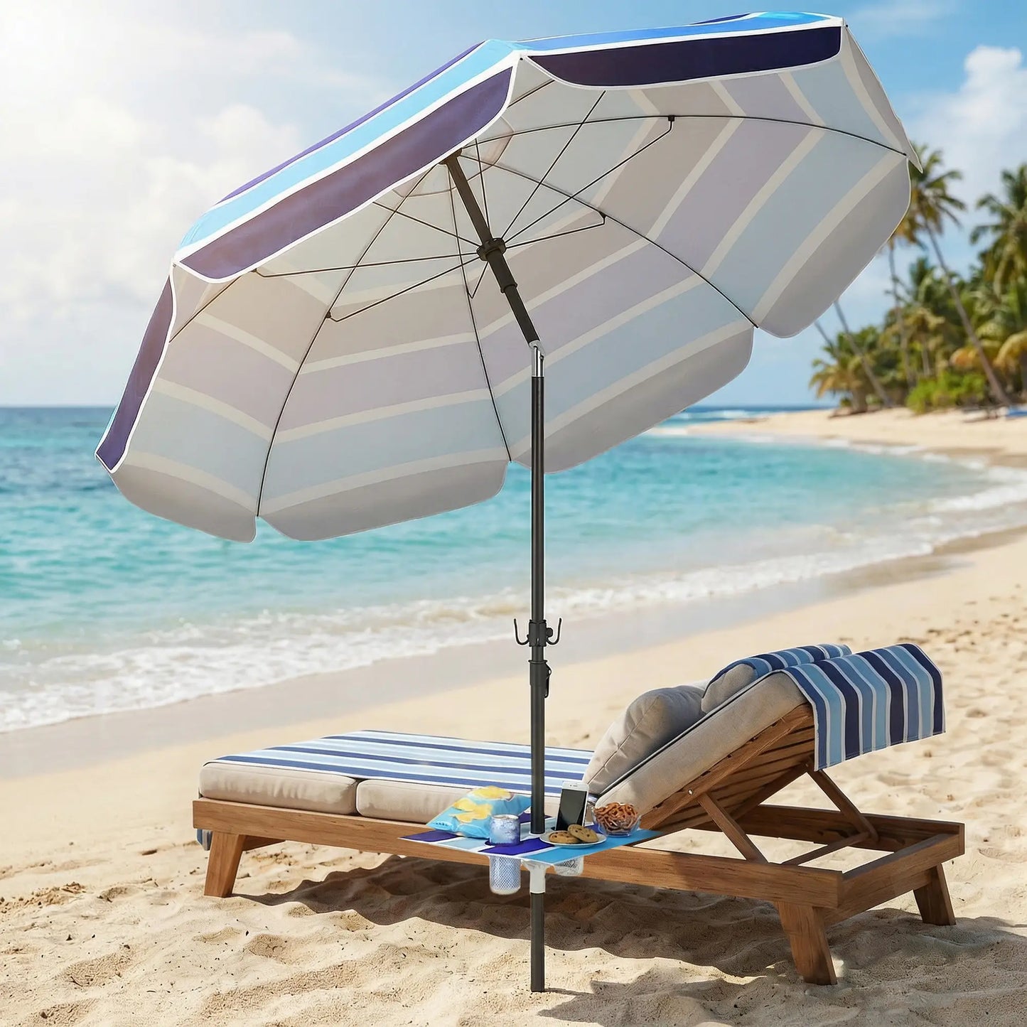 Adjustable Tilt Beach Umbrella, 78" Multicolor, Foldable Table Cup Holder, Multicolor Beach Umbrellas at Gallery Canada