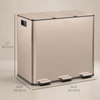 Poubelle, Poubelle à fermeture douce avec pédale, 3x4 gallons (3x15 L), Or