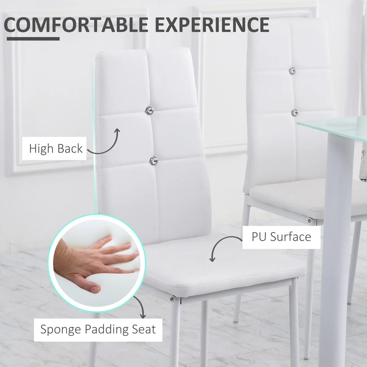 Modern Dining Chairs, Set of 4, Button Tufted High Back, White Bar Stools at Gallery Canada