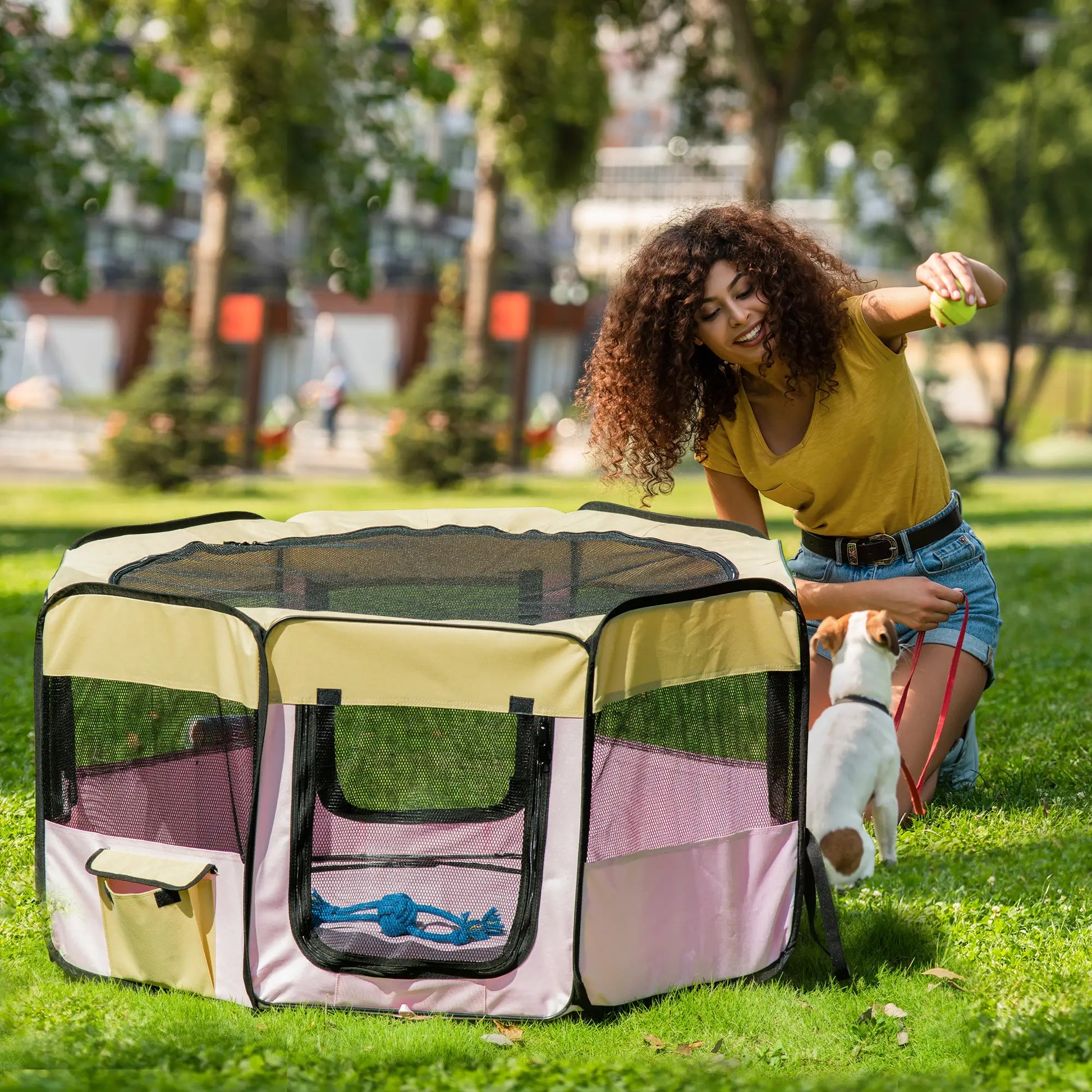 49-Inch Large Pet Playpen, Portable Dog Cat Cage, Carry Bag, Pink Houses, Kennels & Pens at Gallery Canada