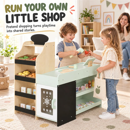 Ensemble de jeu d'épicerie en bois pour enfants, nourriture jouet, caisse enregistreuse, 44 accessoires