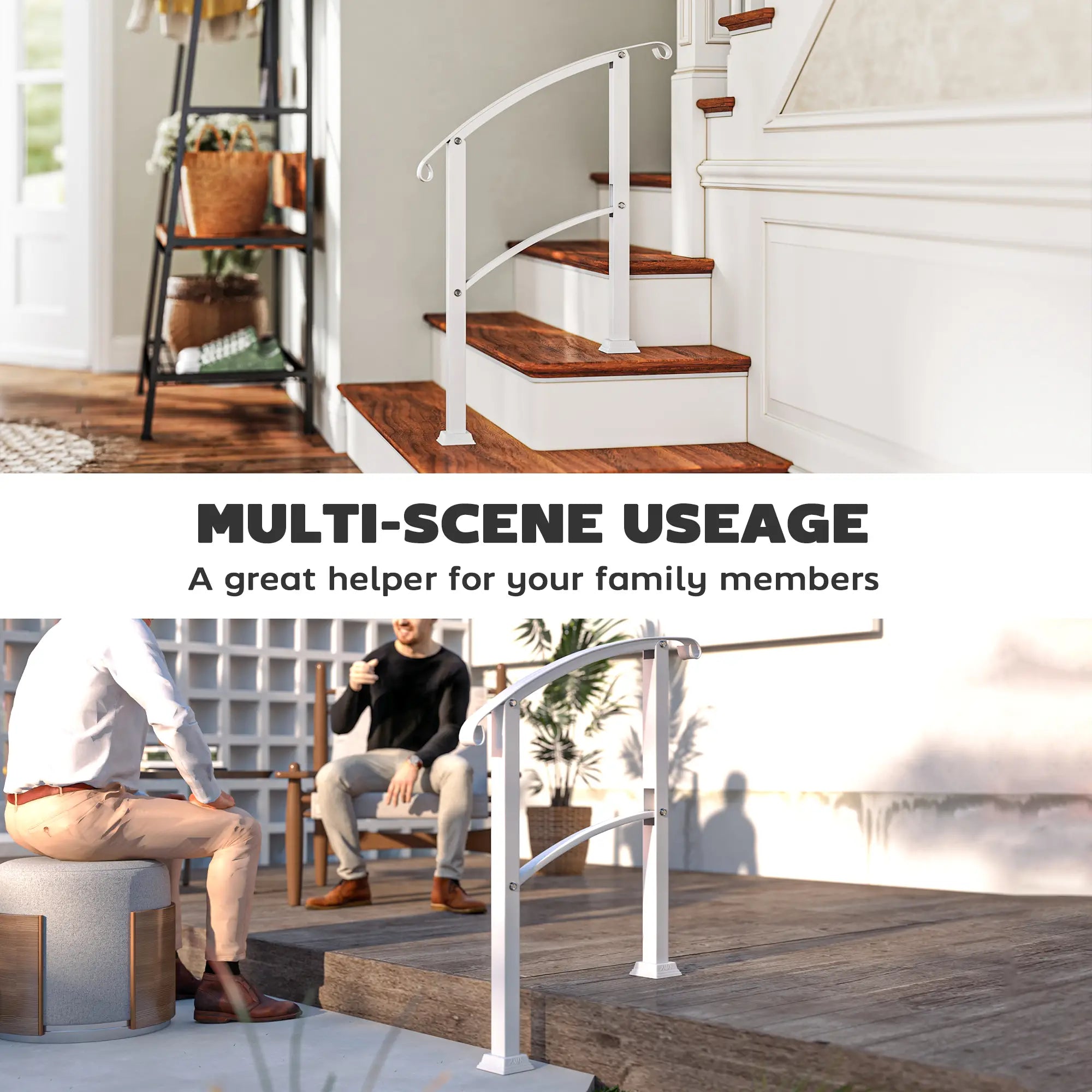 Outdoor Step Handrails, Porch Deck Railing, White Metal Stair Railing, White Garden Decor at Gallery Canada