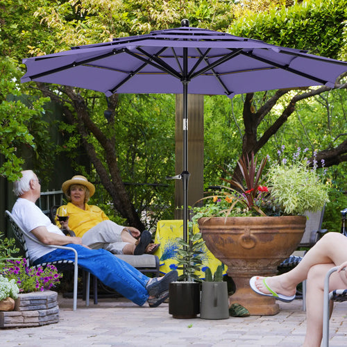 10.7FT Patio Umbrella, 8 Ribs, Crank, Push Button Tilt, Purple