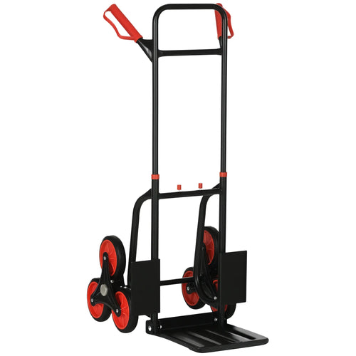 6-Wheels Stair Climber Cart, Foldable Steel, 264lbs, Black and Red