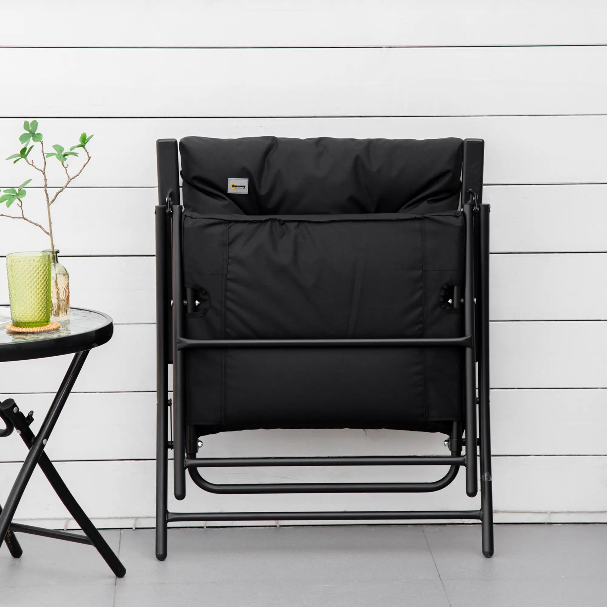 Foldable Lounge Chair Fabric Upholstered Recliner Outdoor Lounger, Black Patio Chairs at Gallery Canada