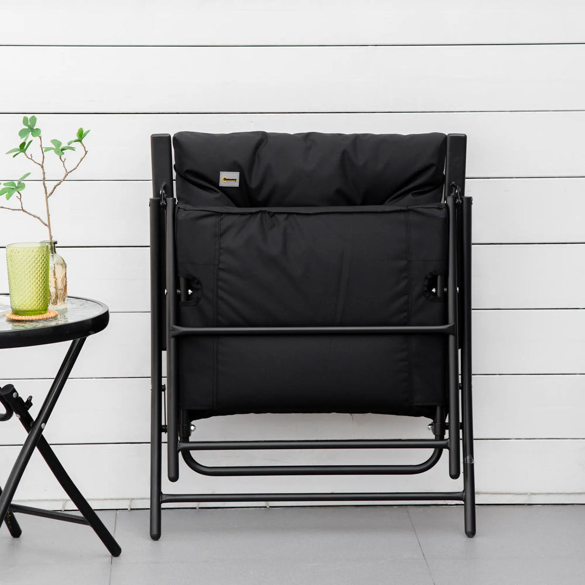 Foldable Lounge Chair Fabric Upholstered Recliner Outdoor Lounger, Black Patio Chairs at Gallery Canada