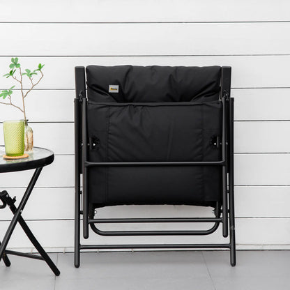 Foldable Lounge Chair Fabric Upholstered Recliner Outdoor Lounger, Black Patio Chairs at Gallery Canada