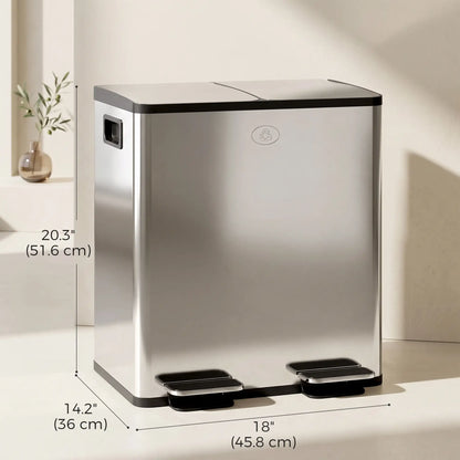 Dual Garbage Bin, Soft Close Trash Can, 2 x 20 Liter, Silver Household Supplies at Gallery Canada