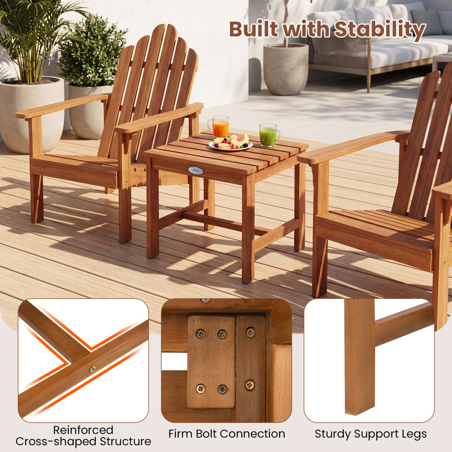 Adirondack Chair Set of 2 with Side Table for Deck Garden and Porch Patio Conversation Sets at Gallery Canada