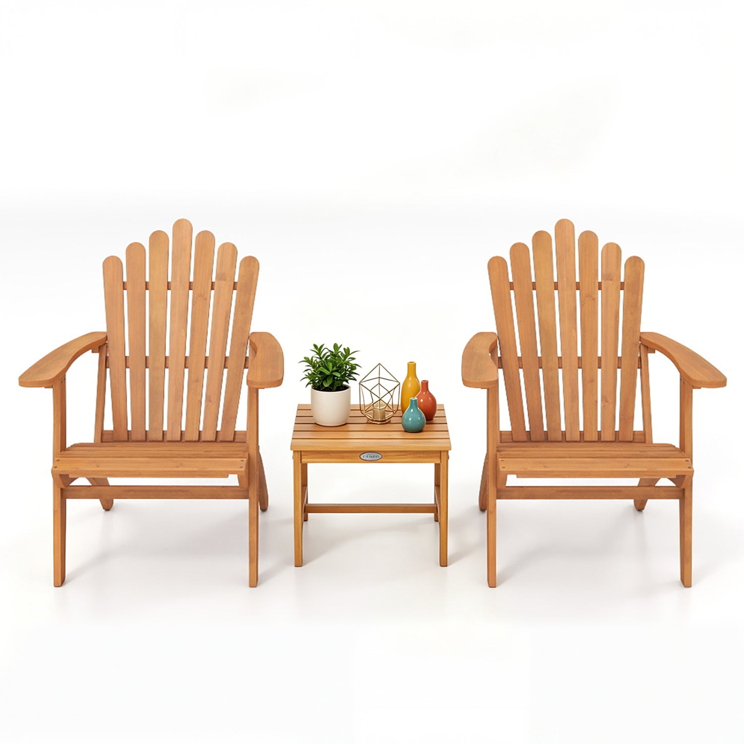 Adirondack Chair Set of 2 with Side Table for Deck Garden and Porch Patio Conversation Sets Natural at Gallery Canada