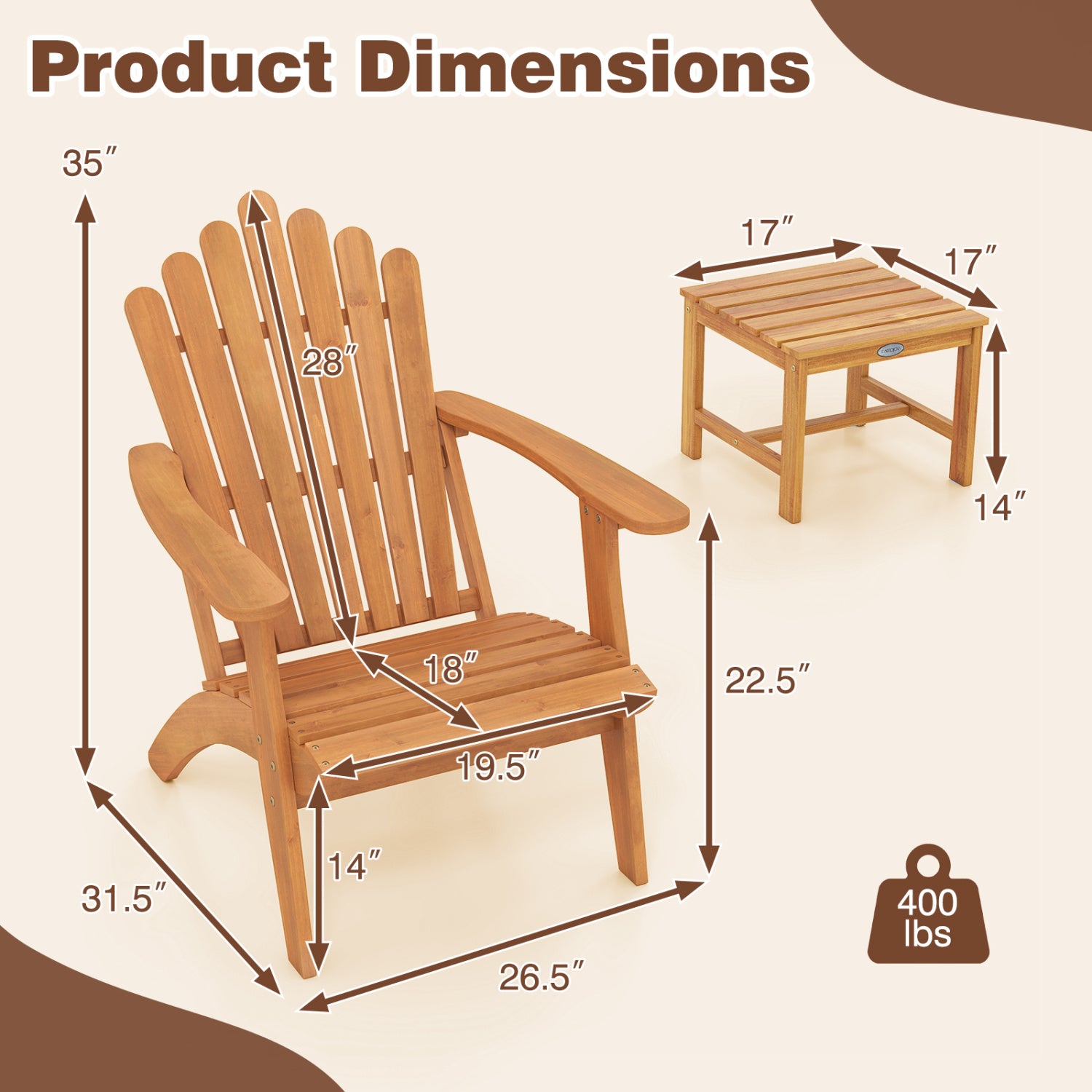 Adirondack Chair Set of 2 with Side Table for Deck Garden and Porch Patio Conversation Sets at Gallery Canada