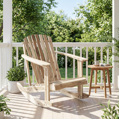 Adirondack Rocking Chair with Slatted Seat and High Fanned Back, Natural