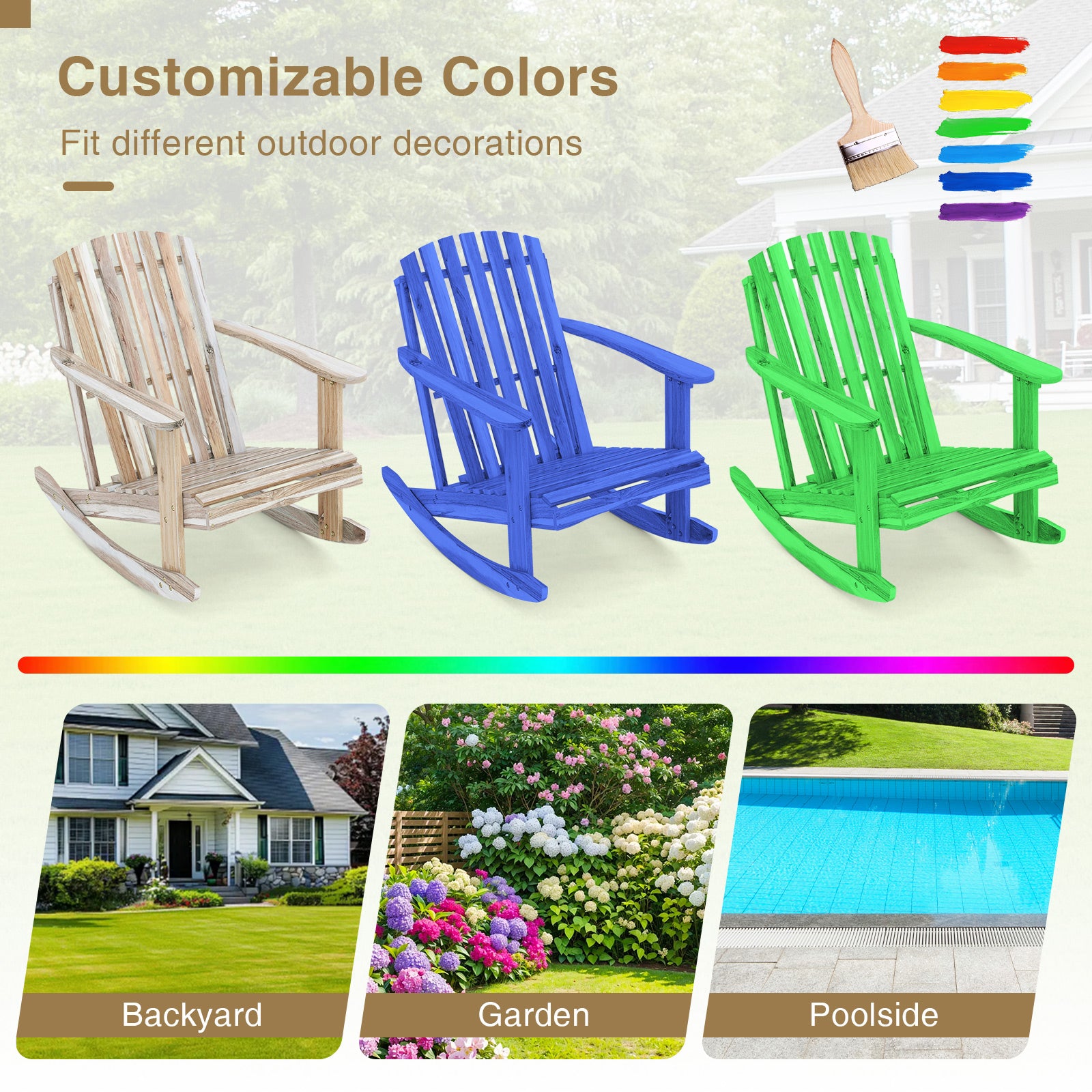 Adirondack Rocking Chair with Slatted Seat and High Fanned Back, Natural Adirondack Chairs at Gallery Canada
