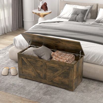 39.4 Inches Wooden Storage Chest, 2 Safety Hinges, Brown Wood Grain Storage Cabinets at Gallery Canada