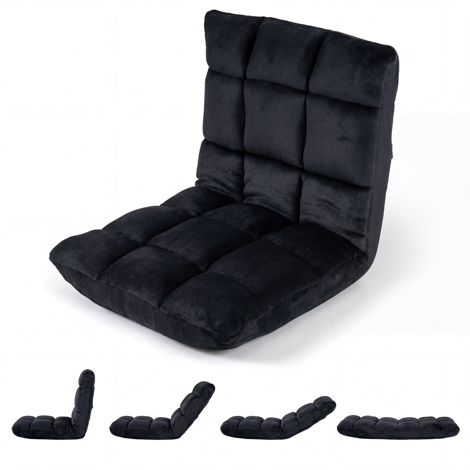 Adjustable 14-Position Floor Chair, Folding Gaming Sofa, Black Floor Chairs Black at Gallery Canada