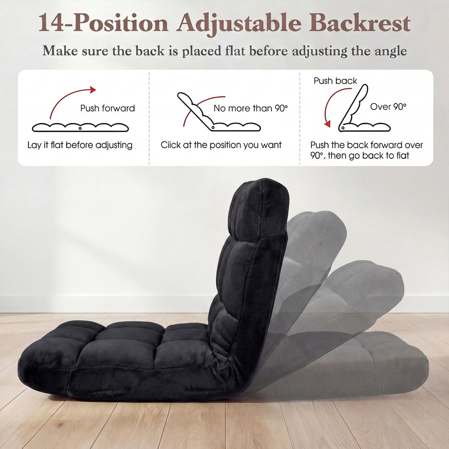 Adjustable 14-Position Floor Chair, Folding Gaming Sofa, Black Floor Chairs at Gallery Canada