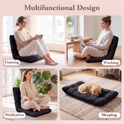 Adjustable 14-Position Floor Chair, Folding Gaming Sofa, Black Floor Chairs at Gallery Canada