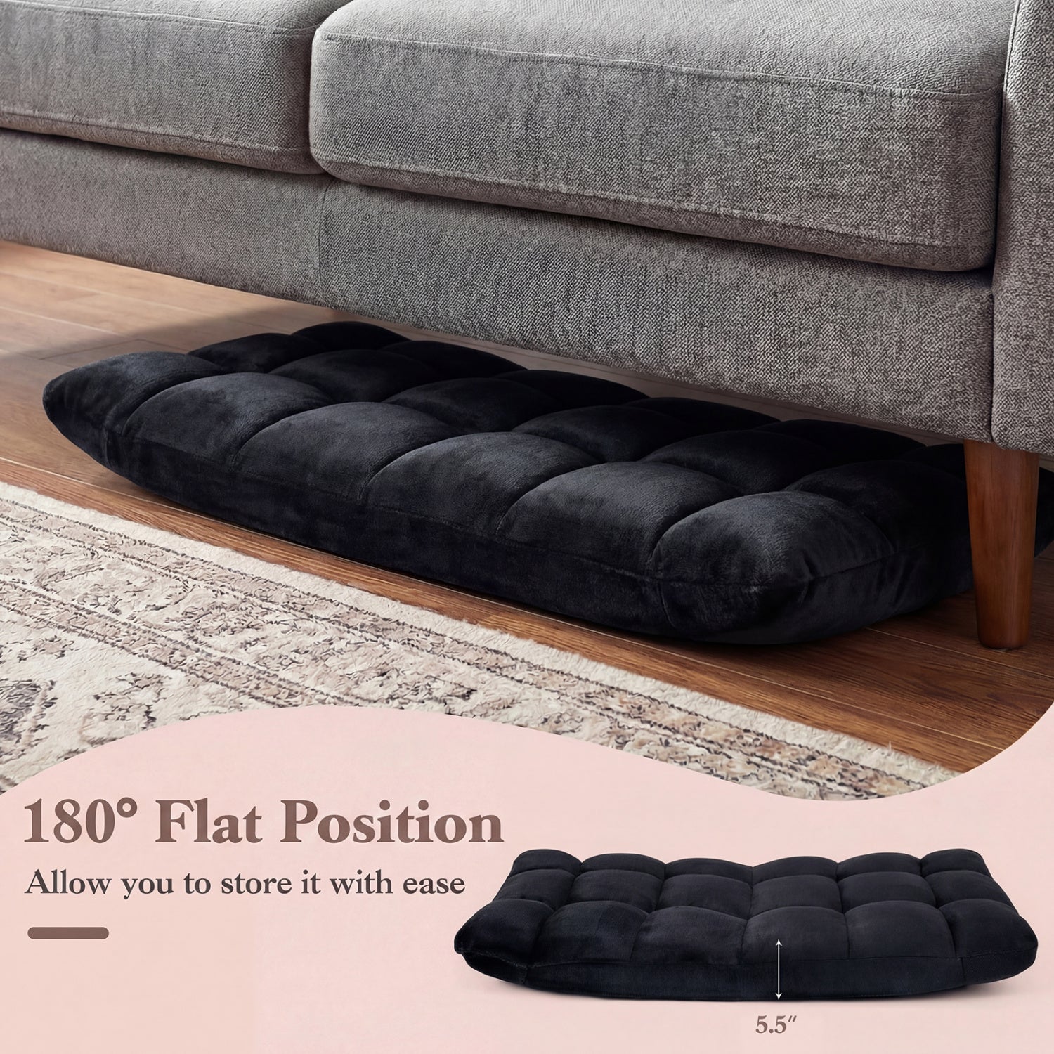 Adjustable 14-Position Floor Chair, Folding Gaming Sofa, Black Floor Chairs at Gallery Canada
