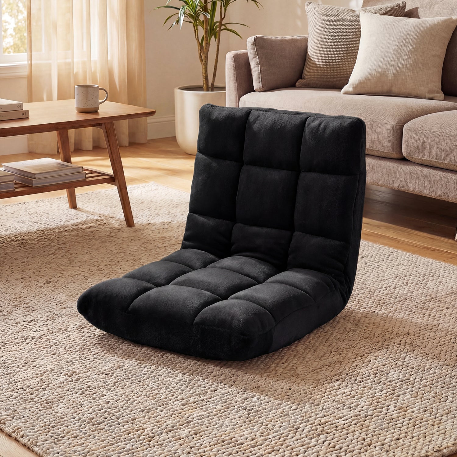 Adjustable 14-Position Floor Chair, Folding Gaming Sofa, Black Floor Chairs at Gallery Canada