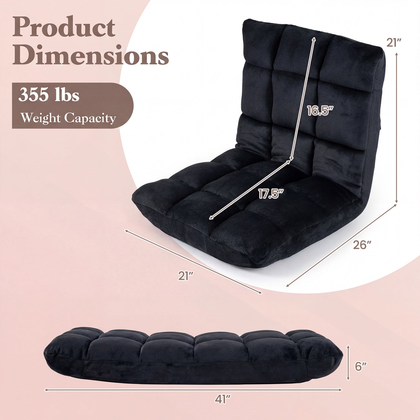 Adjustable 14-Position Floor Chair, Folding Gaming Sofa, Black Floor Chairs at Gallery Canada
