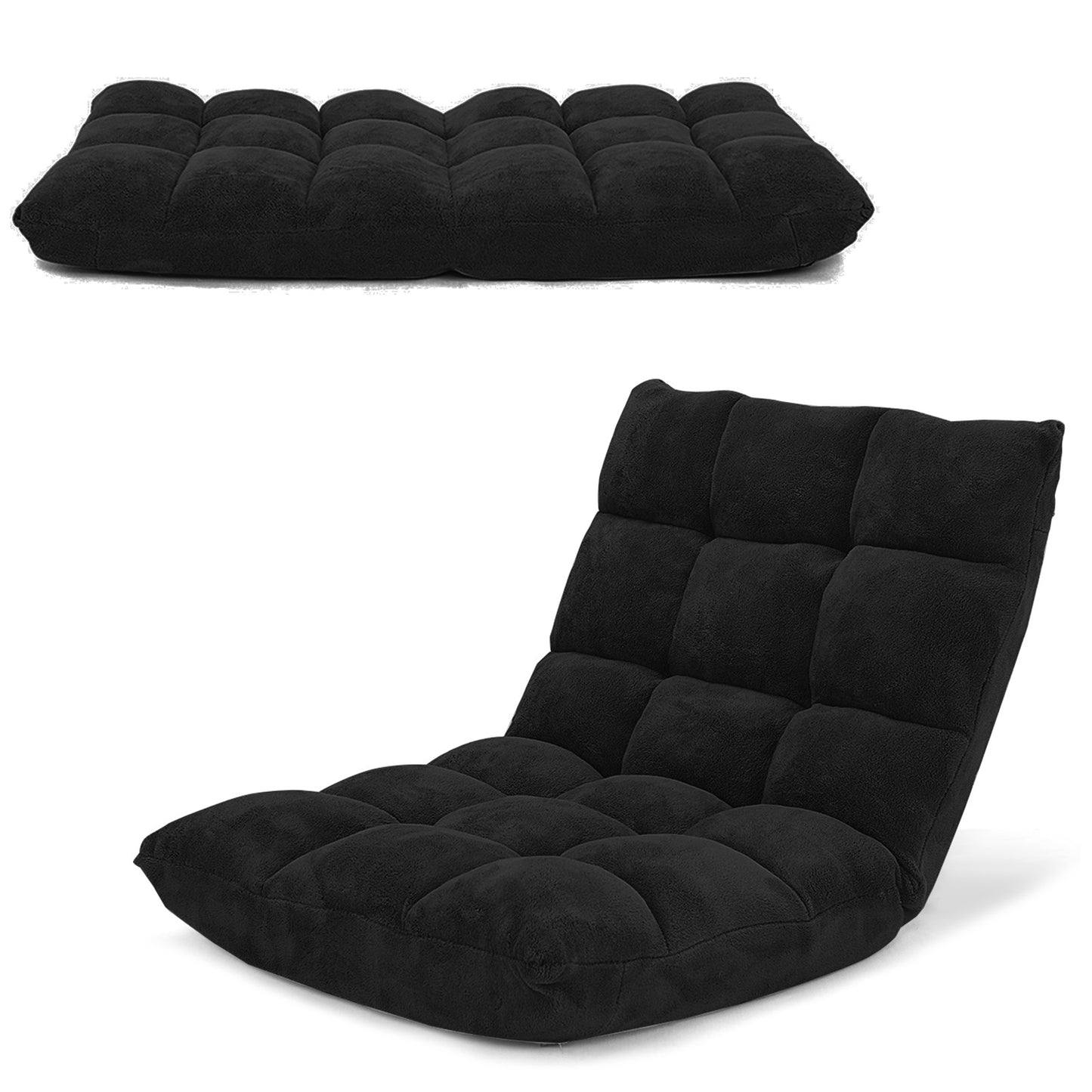 Adjustable 14-Position Floor Chair, Folding Gaming Sofa, Black Floor Chairs at Gallery Canada
