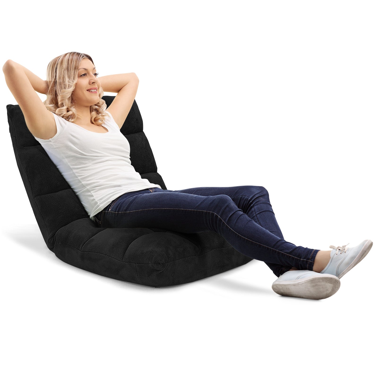 Adjustable 14-Position Floor Chair, Folding Gaming Sofa, Black Floor Chairs at Gallery Canada