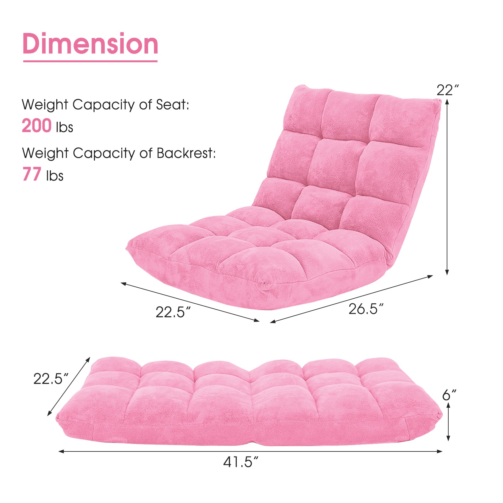 Adjustable 14-Position Cushioned Floor Chair, Pink Floor Chairs at Gallery Canada