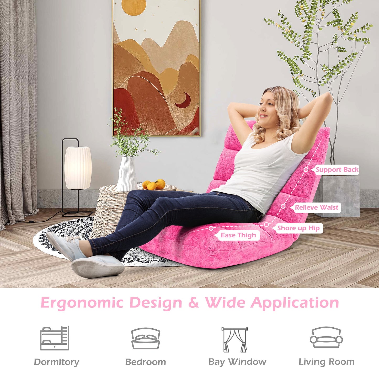 Adjustable 14-Position Cushioned Floor Chair, Pink Floor Chairs at Gallery Canada