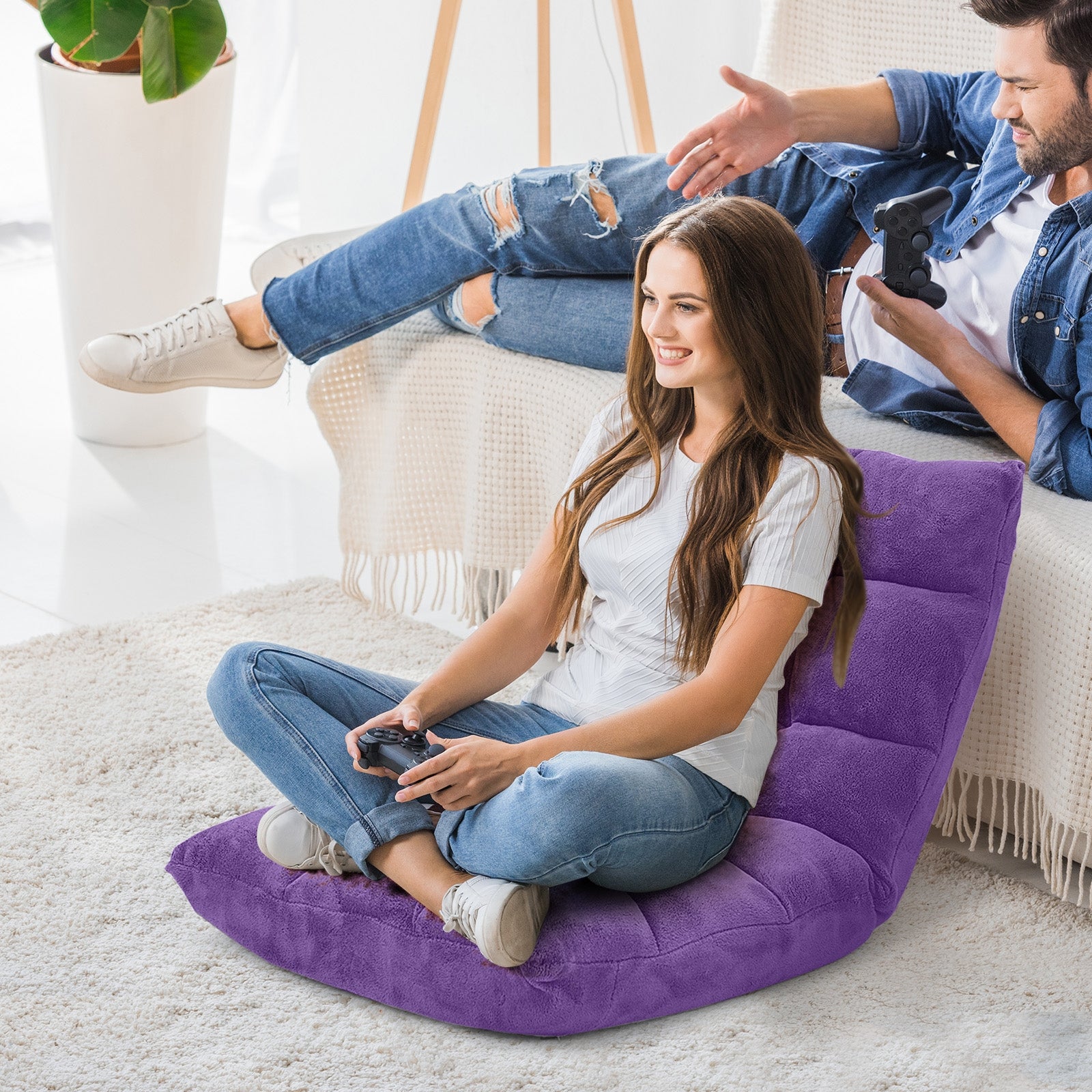 Adjustable 14-Position Cushioned Floor Chair, Purple Floor Chairs at Gallery Canada