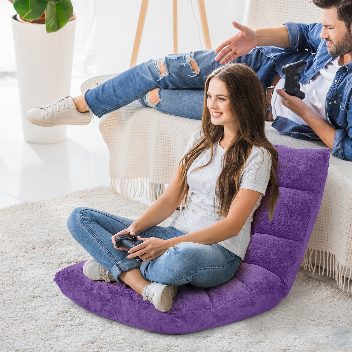 Adjustable 14-Position Cushioned Floor Chair, Purple Floor Chairs at Gallery Canada
