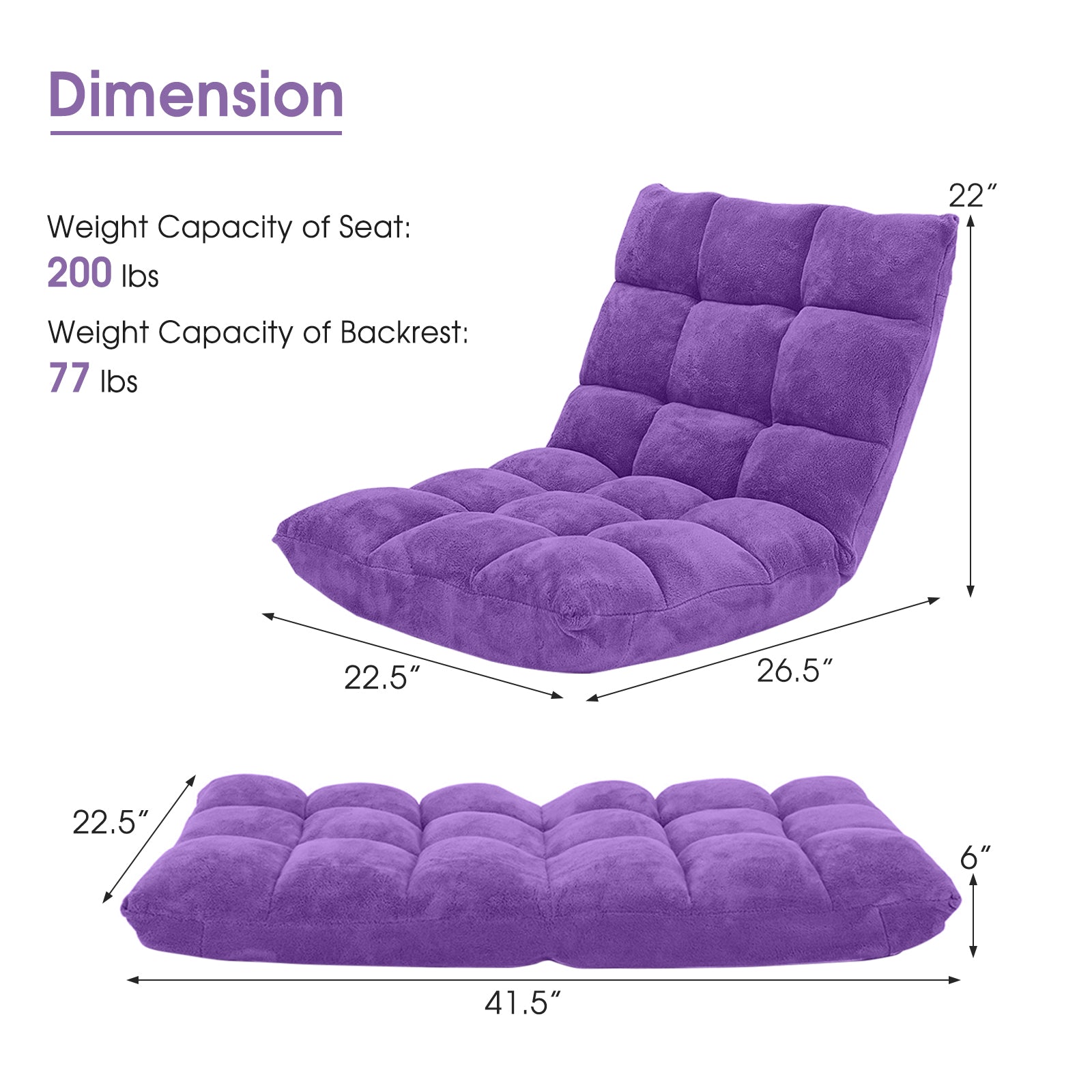 Adjustable 14-Position Cushioned Floor Chair, Purple Floor Chairs at Gallery Canada