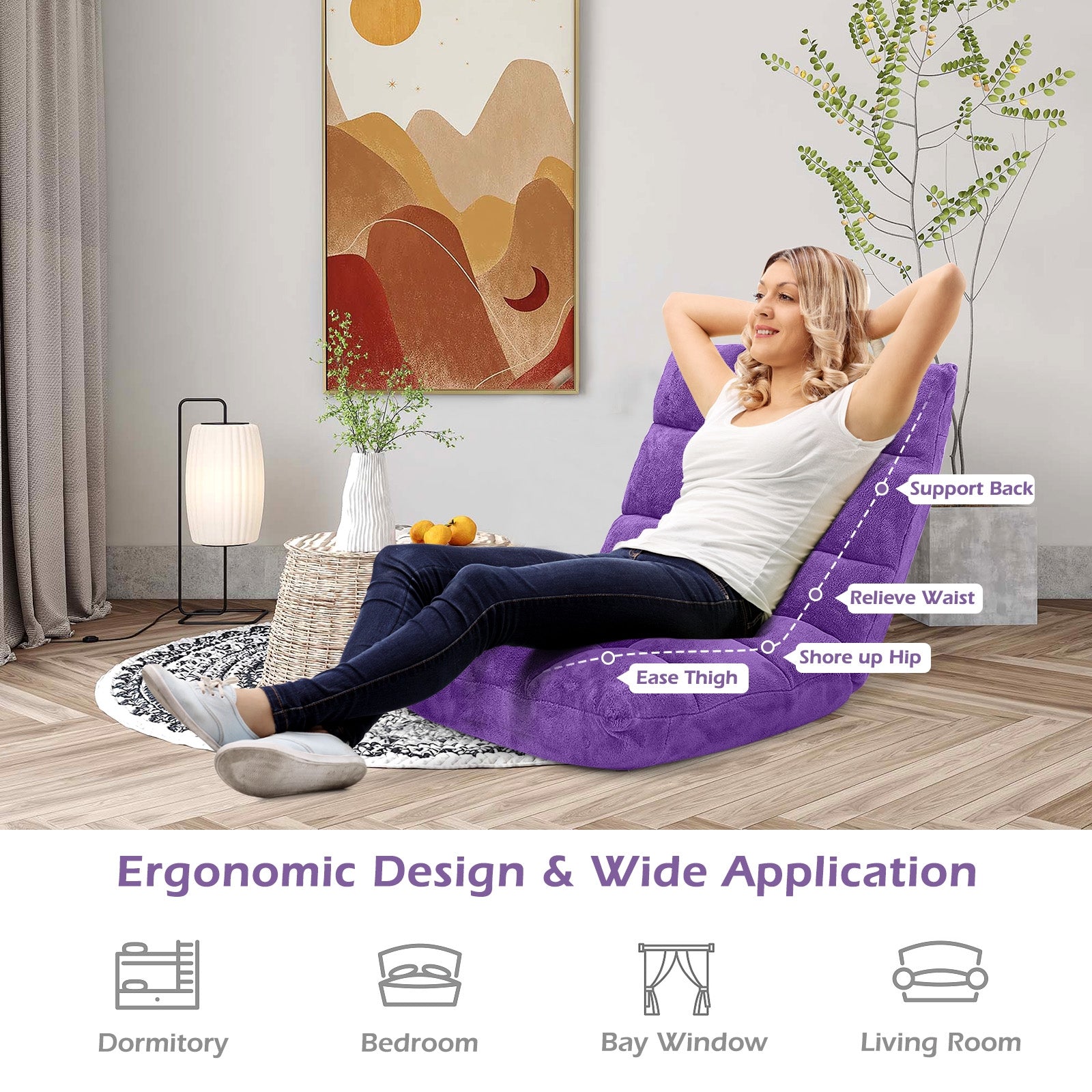 Adjustable 14-Position Cushioned Floor Chair, Purple Floor Chairs at Gallery Canada