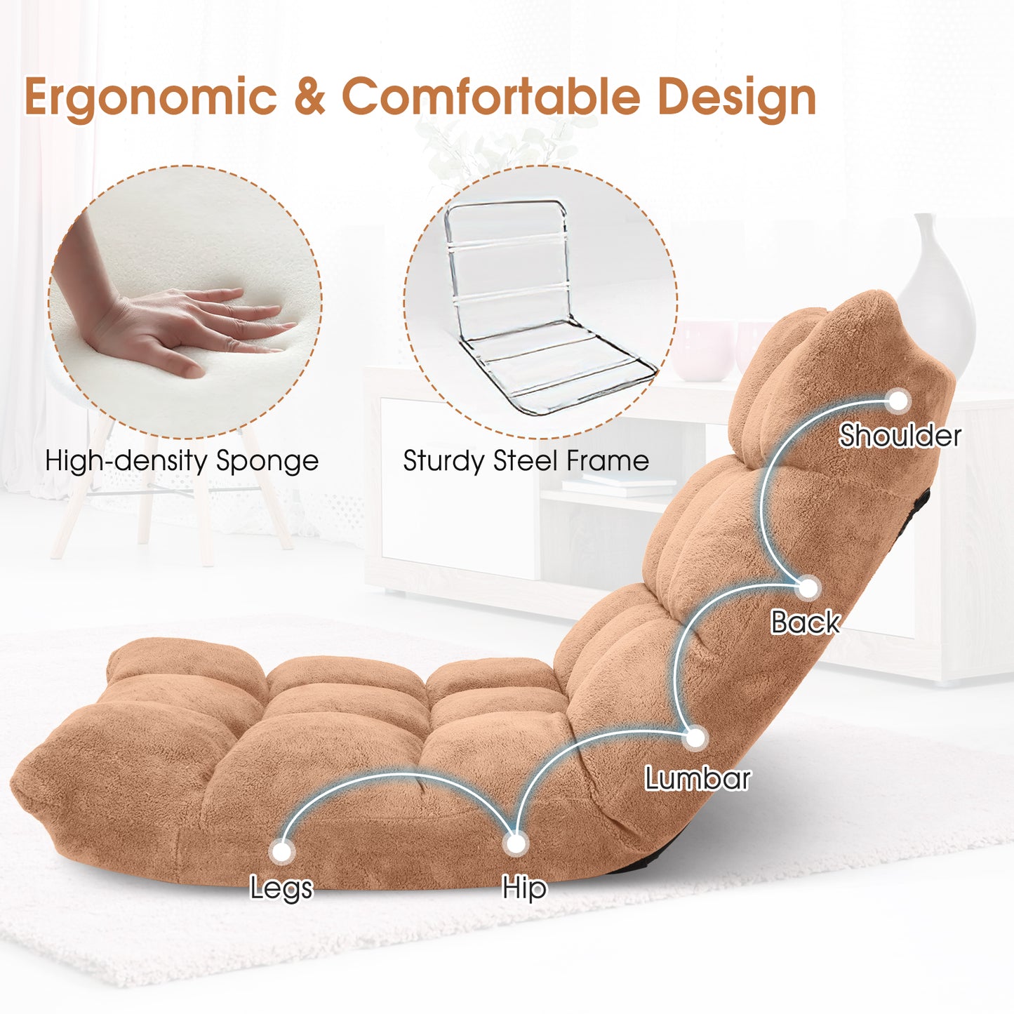 Adjustable 14-Position Cushioned Floor Chair, Beige Floor Chairs at Gallery Canada